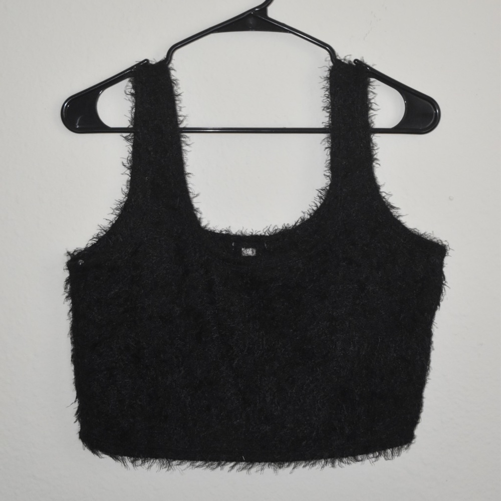 Black Faux Fur Crop Top